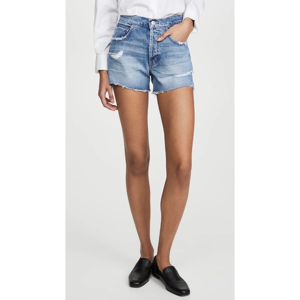 Edwin Light Blue Distressed Denim Jean Shorts
